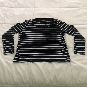 Tommy Hilfiger long sleeve top striped white and navy with emblem in front